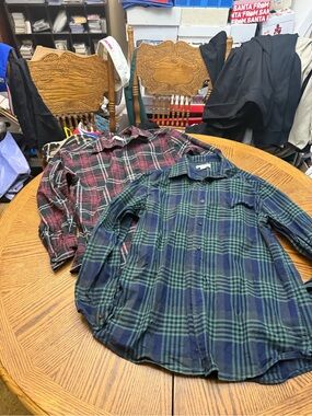 Lot of 2 Orvis Blue and Green Plaid Button-Down Shirt